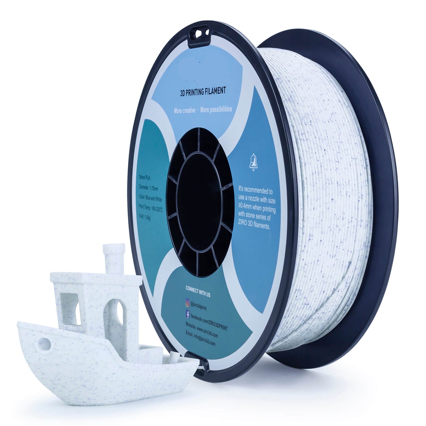 3D Craft Stone PLA Filament 1.75mm, Blue and White